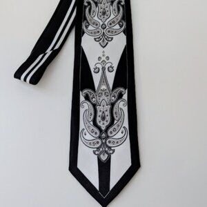 Karl Knox Mens Black White Paisley Pattern Neck Tie